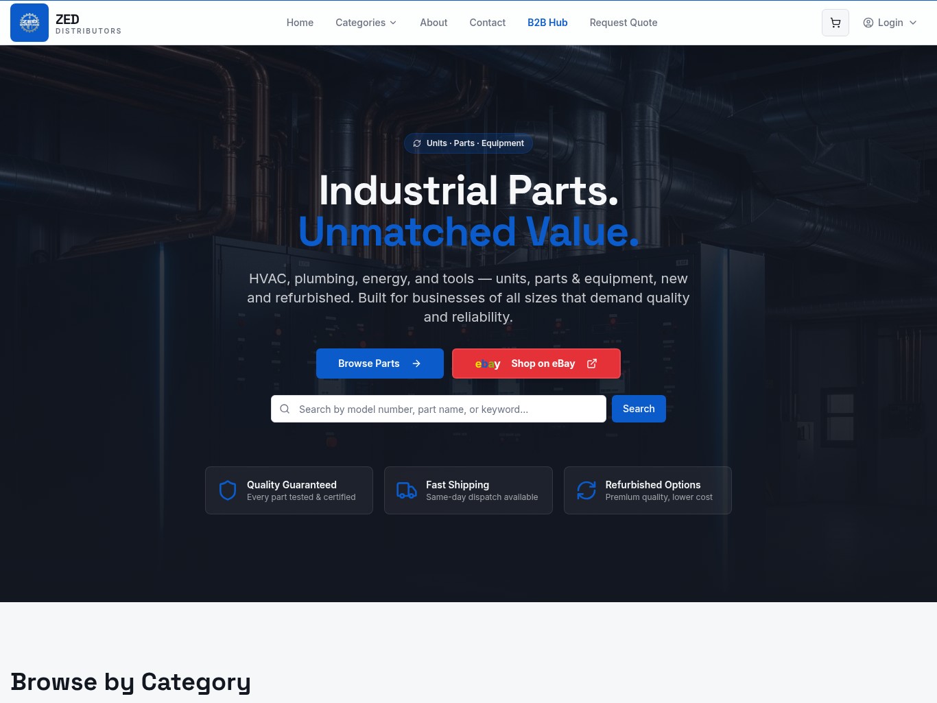 ZED Distributors website preview